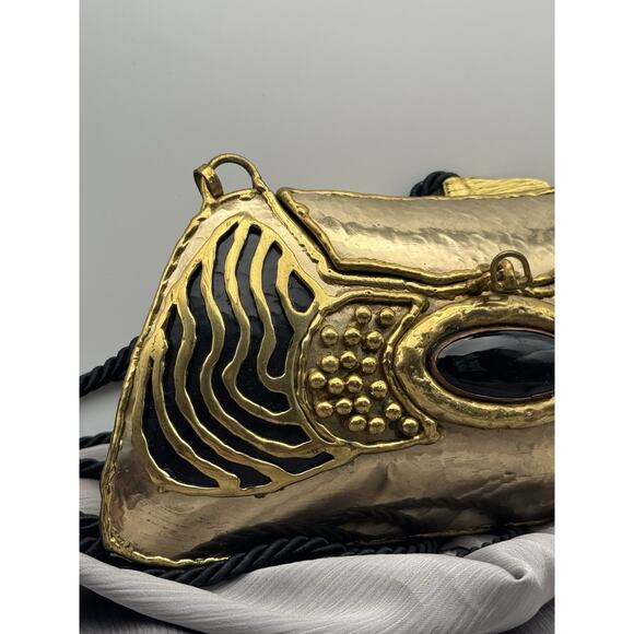 Vtg Exart Handmade Signed Handbag Metal Cabochon Stone Shoulder Purse - Picture 3 of 5